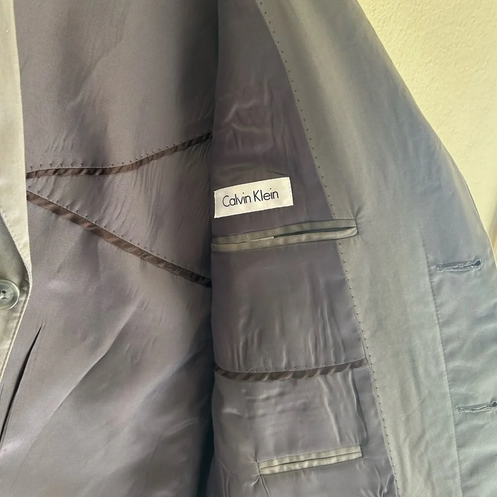 Calvin Klein Cotton Hidden Button Down Blazer Gray Size Large Short Business Men